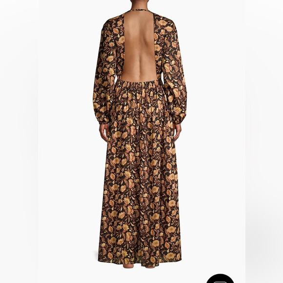 Matteau Puff Sleeve Open Back Orange Floral Maxi Dress - Picture 8 of 13